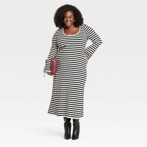 a new day Black and White Striped Long Sleeve Dress